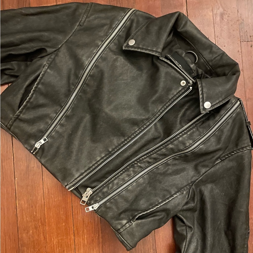 Zara Distressed Faux Leather Biker Jacket